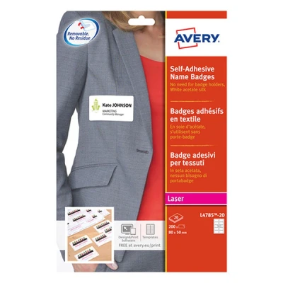 Image of AVERY Repositionable Name Badge Labels Blue Border, 10 Per Sheet 80 x 50 mm