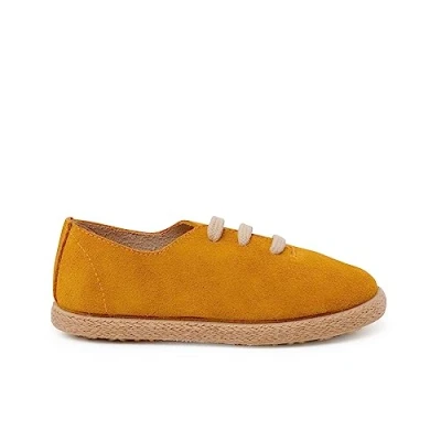 Image of Pisamonas Kids Lace Up Suede And Jute Trainers Size 3 Color Mustard
