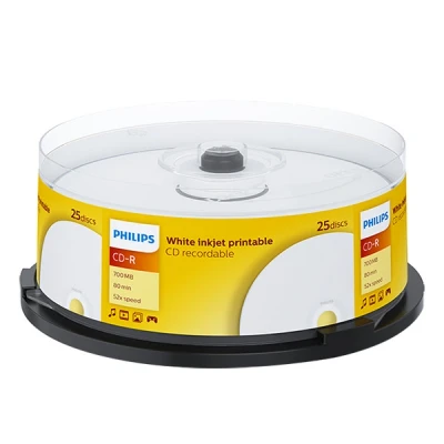 Image of Philips CD R blanks, printable (700 MB data/80 minutes, 52x high speed recording, 25 spindle)