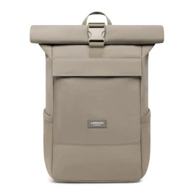 Image of Larkson Roll Top Backpack Women &amp; Men No 4 Rucksack for University, School, Office College Laptop Bag 16 Inches Water Repellent, Gravel, One Size, Casual Daypack