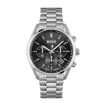 Image of BOSS Champion Chronograph watch silvercoloured/black, Men&#039;s, Size: One Size, Silver coloured/black
