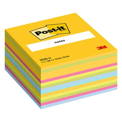 Image of Post it Notes Cube, Ultra Colours, 1 Pad, 76 mm x mm, 450 Sheets Extra Sticky for Walls, Monitors and Fridge