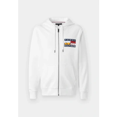Image of Tommy Hilfiger Colour FLAG ZIP Through Zipup sweatshirt, Men&#039;s, Size: Large, White
