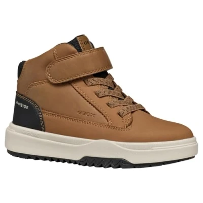 Image of Geox Bunshee BOY ABX Laceup ankle boots for kids, Size: 11.5K, Tobacco/black leather and imitation