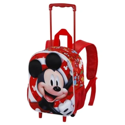 Image of Disney Mickey Minnie Small 3D Backpack with Wheels, 26 x 34 cm, Capacity 12.5 L, Red Twirl, One Size, Wheels Twirl