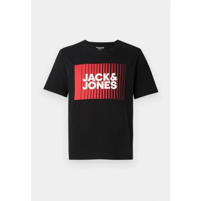 Image of Jack &amp; Jones Jjecorp LOGO PLAY O NECK Print Tshirt, Men&#039;s, Size: Small, Black