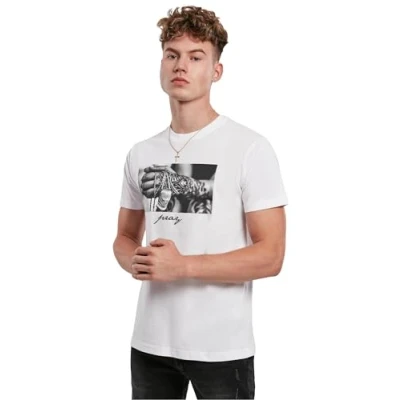 Image of Mister Tee PRAY Print Tshirt, Men&#039;s, Size: XS, White