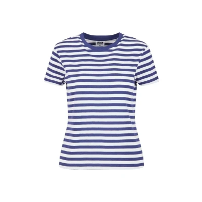 Image of Urban Classics Women&#039;s Ladies Regular Striped Tee T Shirt, White/Dark Blue, 3XL