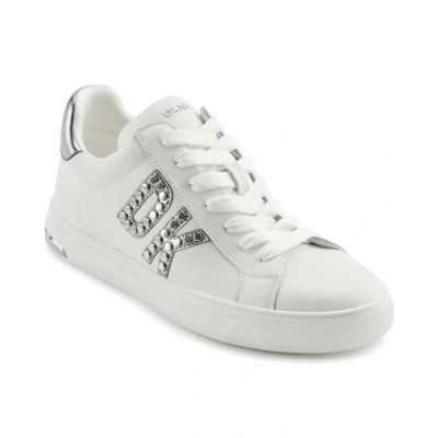 Image of DKNY Abeni LACE UP ON Trainers, Women&#039;s, Size: 4, White/nickel Leather