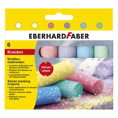 Image of Eberhard Faber 526504 Street Chalks in 6 Bright Colours with Glitter Effect Cardboard Case for Colourful Painting Fun on Asphalt, Roads and Pavements