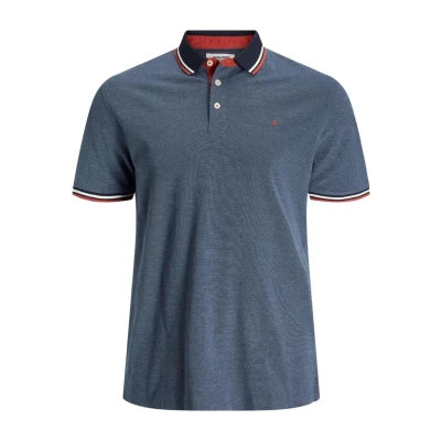 Image of JACK &amp; JONES Mens Paulos Tipped Pique Short Sleeve Polo, Blue Red White, 6XL Plus