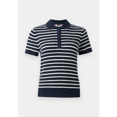 Image of Tommy Hilfiger Cable Polo shirt, Women&#039;s, Size: Large, Dark night navy/ivory