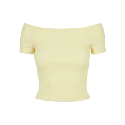 Image of Urban Classics OFF Shoulder Basic Tshirt, Women&#039;s, Size: XS, Softyellow