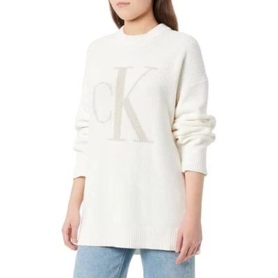 Image of Calvin Klein Jeans Intarsia HIGH NECK Jumper, Women&#039;s, Size: XS, Ivory