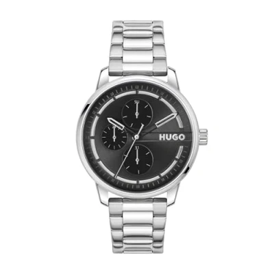 Image of HUGO Stamp Multi Watch silvercoloured/black, Men&#039;s, Size: One Size, Silver coloured/black