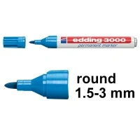 Image of edding 3000 permanent marker light blue box of 10 round tip 1.5 3 mm quick drying markers waterproof, smudge proof for cardboard, plastic, wood, metal, fabric pens