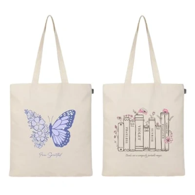 Image of Eco Right Aesthetic Canvas Tote Bag for Women, Trendy &amp; Reusable Cotton Bags School, Shopping, Gym, Library and Beach, Bookworming Butterflying Away, One Size, Utility