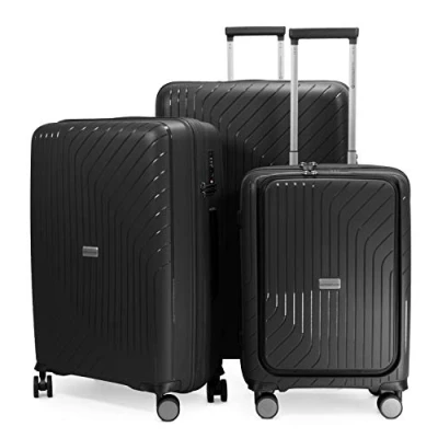 Image of Hauptstadtkoffer lightweight hand Luggage trolley, cabin size suitcase 55cm, 4 Double Spinner, TSA, Schwarz, 3er Kofferset (Laptopfach), Set