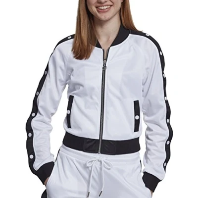 Image of Urban Classics Ladies Button UP Track Jacket Bomber Jacket, Women&#039;s, Size: Small, White/black/white