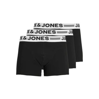 Image of JACK &amp; JONES Mens Sense 3 Pack Contrast Waistband Stretch Boxer Briefs, Black, XXL