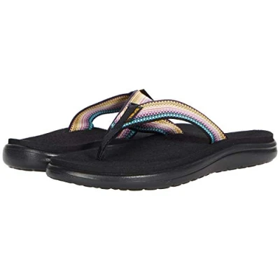 Image of Teva VOYA Tbar sandals, Women&#039;s, Size: 4.5, Antiguous black/multicolor Textile
