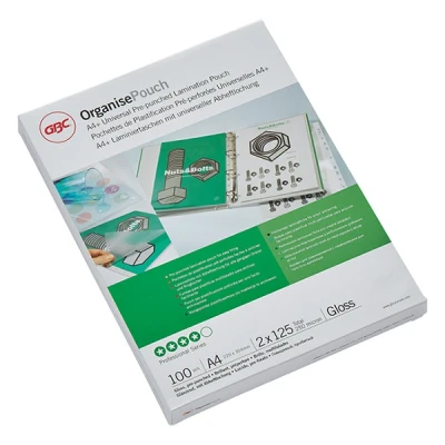 Image of GBC A4+ 2x125 Micron Organise Gloss Laminating Pouches, Pack of 100, 3743156