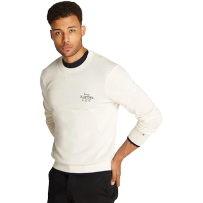 Image of Tommy Hilfiger Graphic CREW Jumper, Men&#039;s, Size: Medium, Ivory petal
