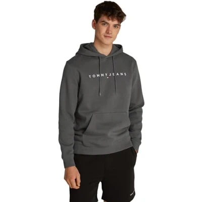 Image of Tommy Jeans Linear LOGO Hoodie Sweatshirt, Men&#039;s, Size: 34, Washed black