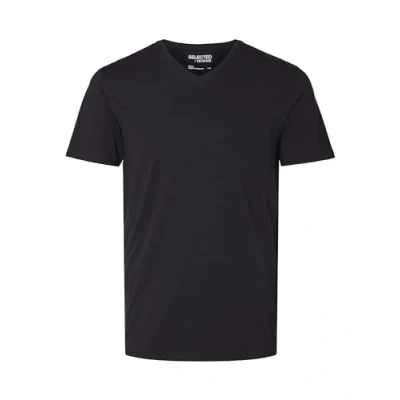 Image of EGOMAXX Men&#039;s Slhnewpima Ss V Neck Tee B Noos T Shirt, Black, M
