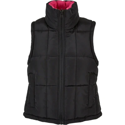 Image of Urban Classics Reversible Cropped Puffer Waistcoat, Women&#039;s, Size: Large, Black fuchsia