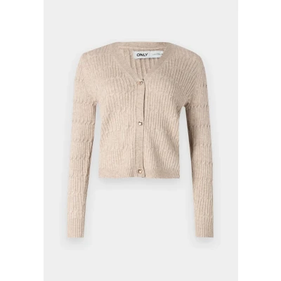 Image of ONLY Women&#039;s Onlkatia Ls Cable V Neck Cardi KNT Noos Cardigan Sweater, Mocha Meringue, S
