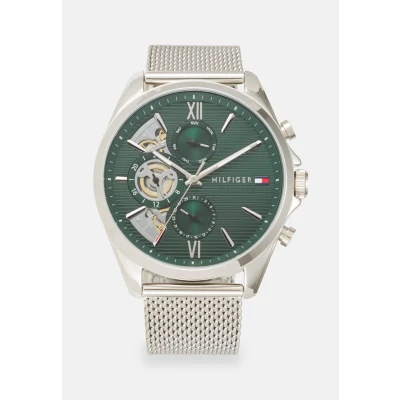 Image of Tommy Hilfiger Baker Watch silvercoloured/green, Men&#039;s, Size: One Size, Silver coloured/green