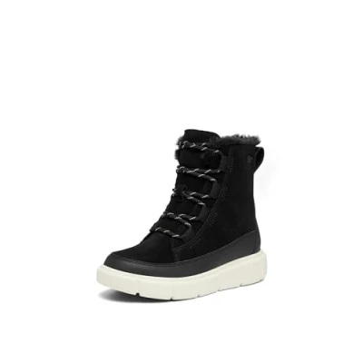 Image of Sorel Youth Explorer III LACE WP Unisex Winter boots for kids, Size: 6, Black/sea salt leather and imitation