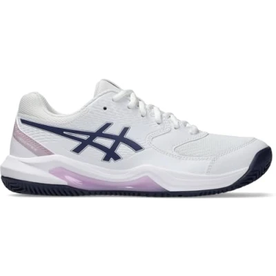 Image of Asics Geldedicate 8 Clay court tennis shoes, Women&#039;s, Size: 4.5, White/indigo fog Imitation leather/ textile