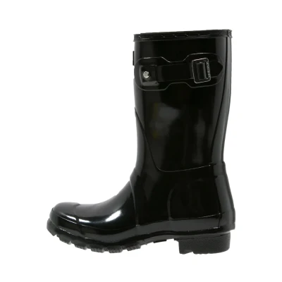Image of Hunter Original Womens Short Gloss BOOT Wellies, Women&#039;s, Size: 9, Black Natural rubber