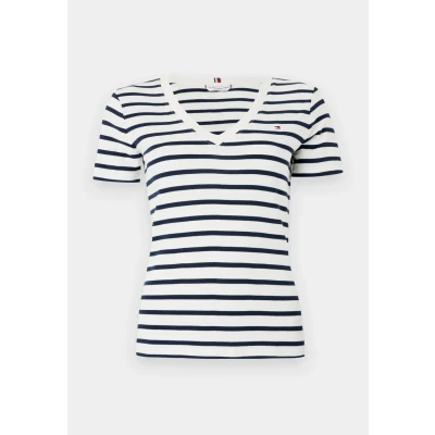 Image of Tommy Hilfiger SLIM CODY V NECK Basic Tshirt, Women&#039;s, Size: XXS, Breton/ecu/dark night navy