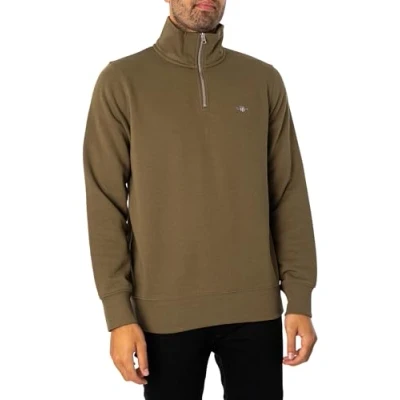 Image of GANT Mens Half Zip Sweatshirt, Juniper Green, M