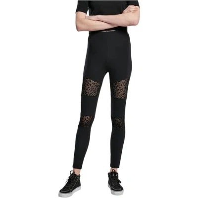 Image of Urban Classics Flock LACE Inset Leggings Trousers, Women&#039;s, Size: 5XL, Black