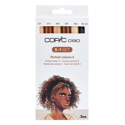 Image of Copic Ciao Coloured Marker Pen 5+1 Set Portrait 2, For Art &amp; Crafts, Colouring, Graphics, Highlighter, Design, Anime, Professional Beginners, Supplies Colouring Books