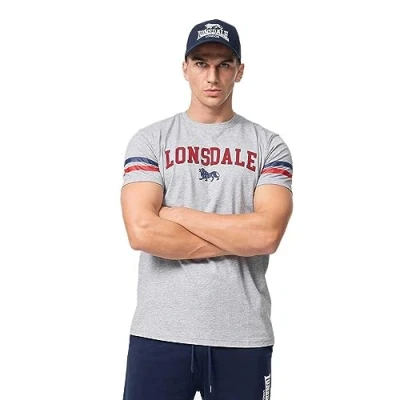 Image of Lonsdale Normale Passform Bunnaglanna Print Tshirt, Men&#039;s, Size: 3XL, Marl grey navy red