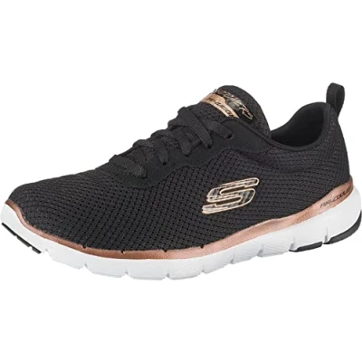 Image of Skechers Women&#039;s Flex Appeal 3.0 First Insight Trainers, 4 UK, Black Mesh Rose Gold Trim, 6 UK
