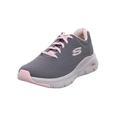 Image of Skechers Women&#039;s Arch Fit Big Appeal Sneaker, Gray Knit Mesh Pink Trim, 5.5 UK