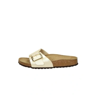 Image of Birkenstock Women&#039;s Sandals, Catalina Model, Birko Flor Upper, Slip on Opening, Metal Buckle, Leather Interior, Cork Insole, EVA Sole, Tight Fit, Pearl Colour, White, 39 EU