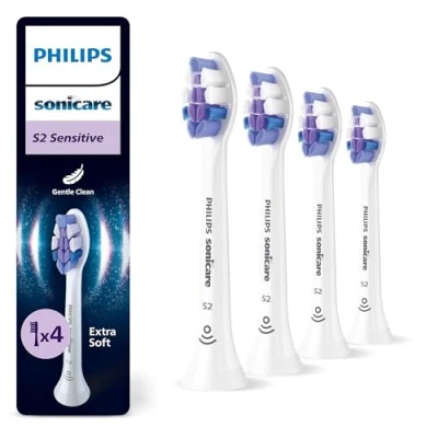 Image of Philips Sonicare S2 Sensitive, Genuine Replacement Toothbrush Heads, White, 4 Pack, HX6054/87
