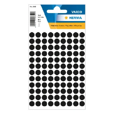 Image of HERMA Dot Stickers Black, 540 Labels, Ø 8 mm, 108 Labels per Sheet, Self Adhesive Round Colour Stickers, Blank Marking Dots, Sticky Circle for Color Coding Calendar