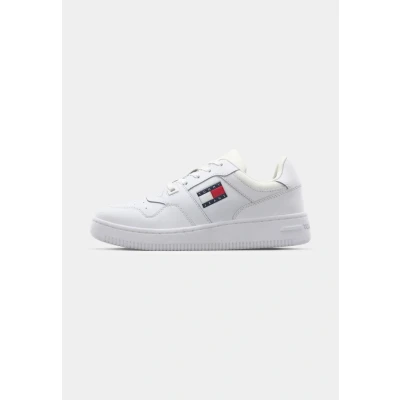 Image of Tommy Jeans Retro Basket Trainers, Women&#039;s, Size: 2.5, White Leather and textile
