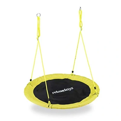 Image of Relaxdays Outdoor Nest Swing For Kids &amp; Adults, Ø 110 cm, up to 100 kg, Round Swing, Yellow