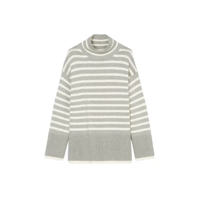 Image of Marc O&#039;Polo Stand UP Collar Striped Jumper mid stone melange, Women&#039;s, Size: Small, melange