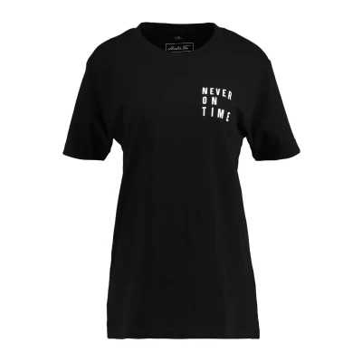 Image of Merchcode Never ON TIME Print Tshirt, Size: XXL, Black
