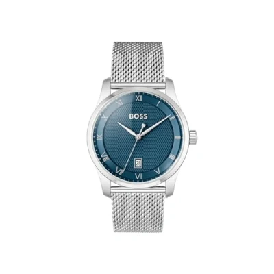 Image of BOSS Principle Watch silvercoloured/blue, Men&#039;s, Size: One Size, Silver coloured/blue